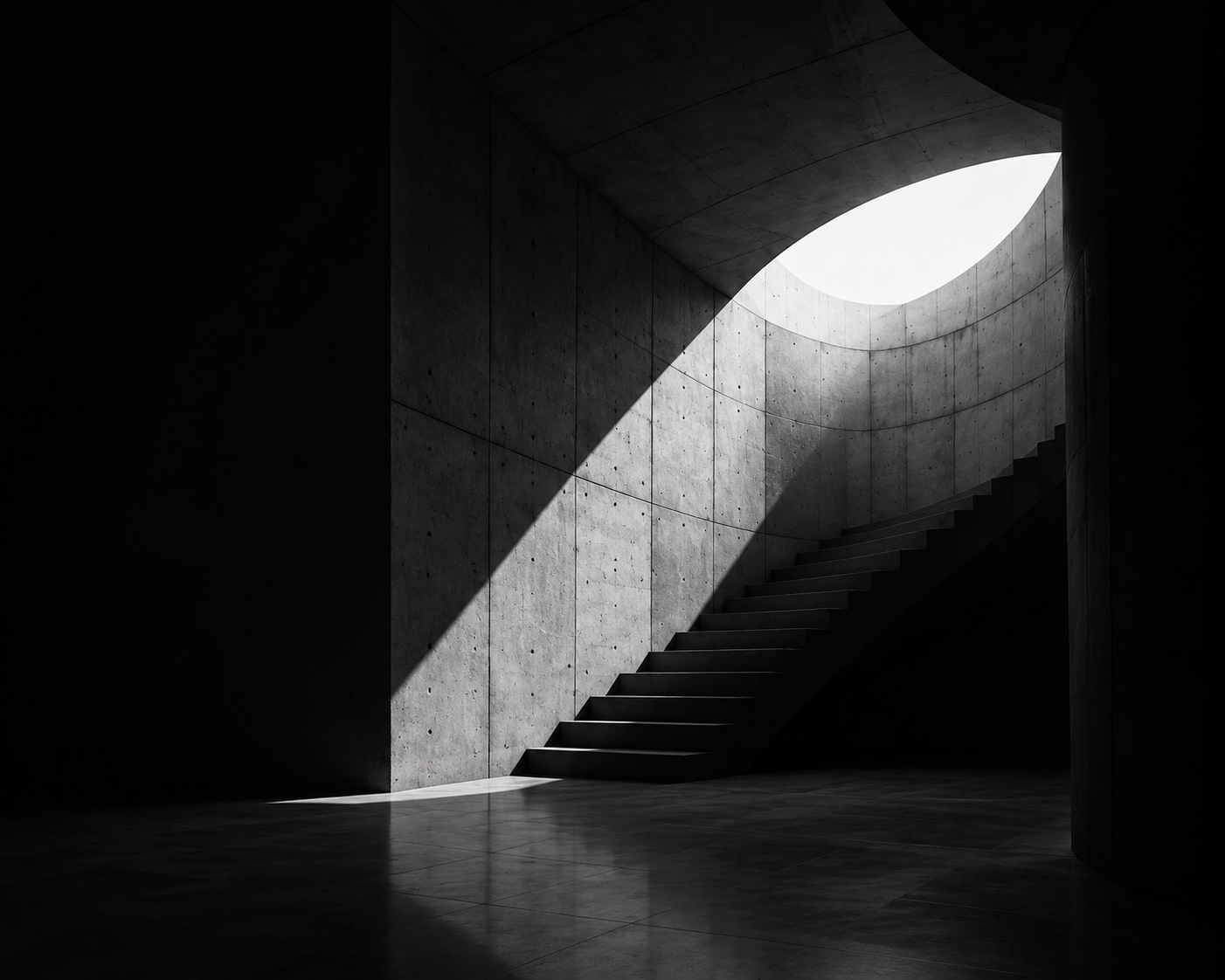 Stairwell illuminated by a skylight